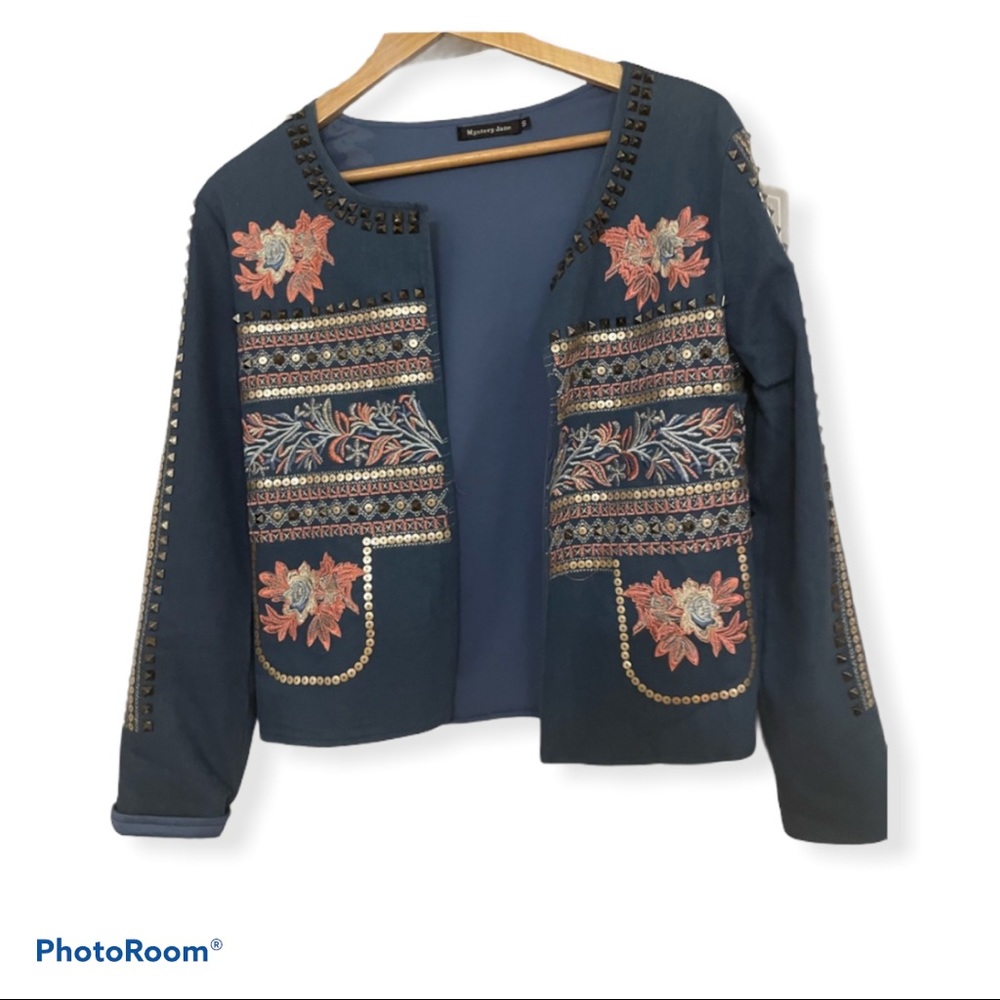 embossed denim jacket